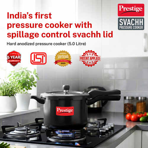  Prestige Svachh Hard Anodised Spillage Control Pressure Cooker, 5 L (Black) - Alternate View